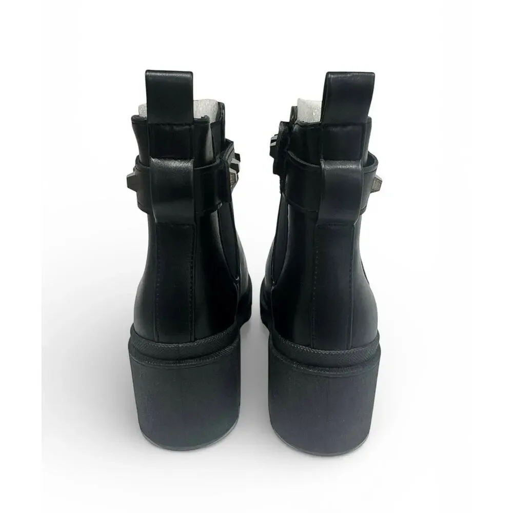 Black Studded Chelsea Ankle Boots Lug Sole Block Heel Size 6.5